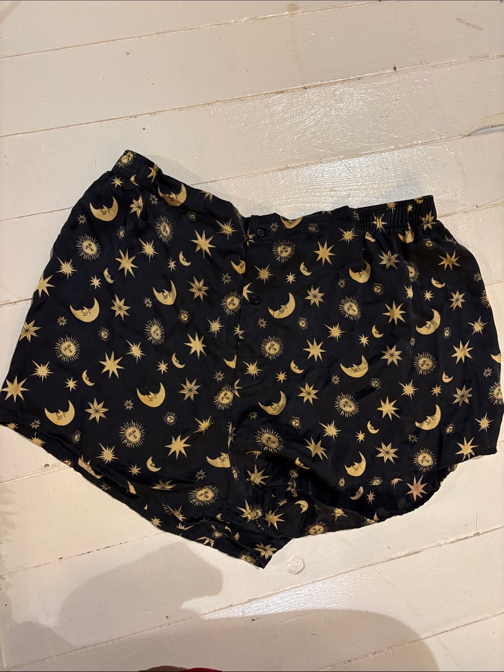 100% silk vintage boxer shorts with iconic sun and moon print